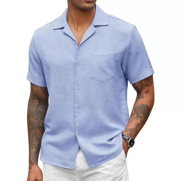 COOFANDY Mens Casual Short Sleeve Button Down Shirts Cuban Linen Textured Shirt Summer Beach Wear