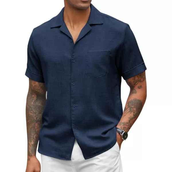 COOFANDY Mens Casual Short Sleeve Button Down Shirts Cuban Linen Textured Shirt Summer Beach Wear