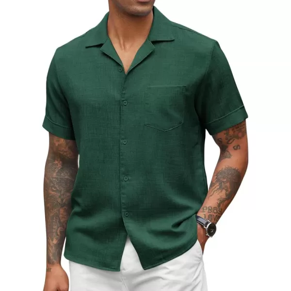COOFANDY Mens Casual Short Sleeve Button Down Shirts Cuban Linen Textured Shirt Summer Beach Wear
