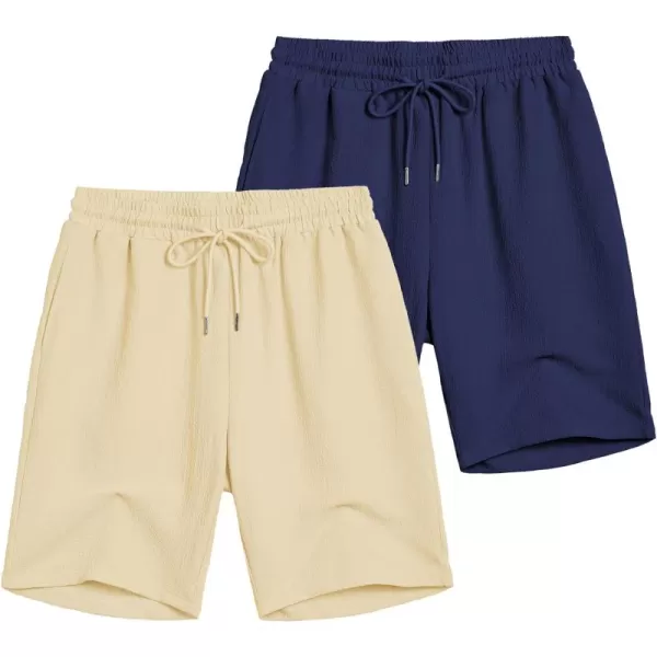 COOFANDY Mens Casual Shorts Elastic Waist Drawstring Textured Summer Beach Short