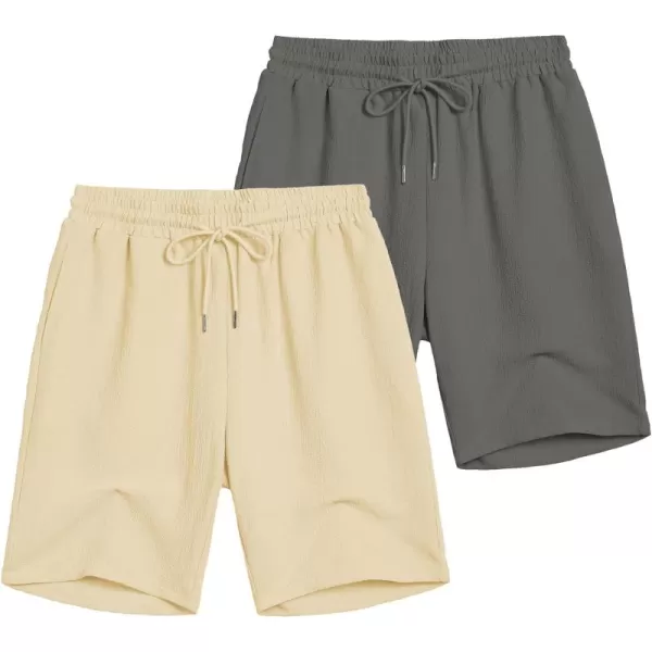 COOFANDY Mens Casual Shorts Elastic Waist Drawstring Textured Summer Beach Short