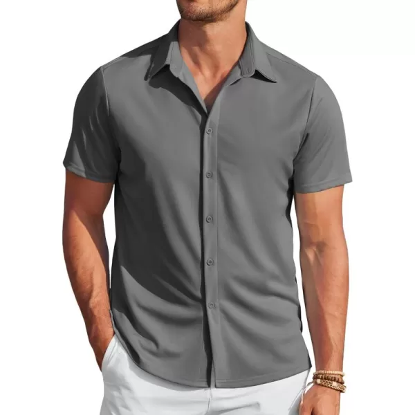COOFANDY Mens Casual Wrinkle Free Shirts Short Sleeve Button Down Summer Stretch Dress Shirt