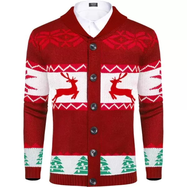 COOFANDY Men's Christmas Cardigans Ugly Xmas Sweaters Reindeer Snowflake Shawl Collar Knitted Cardigan Sweater