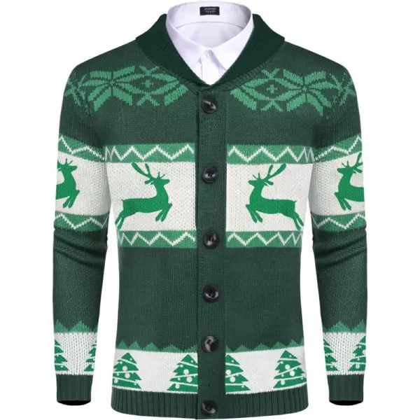 COOFANDY Men's Christmas Cardigans Ugly Xmas Sweaters Reindeer Snowflake Shawl Collar Knitted Cardigan Sweater