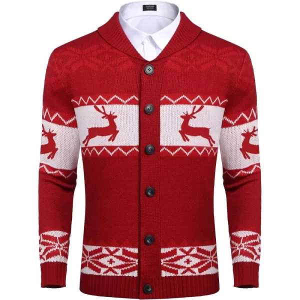 COOFANDY Men's Christmas Cardigans Ugly Xmas Sweaters Reindeer Snowflake Shawl Collar Knitted Cardigan Sweater