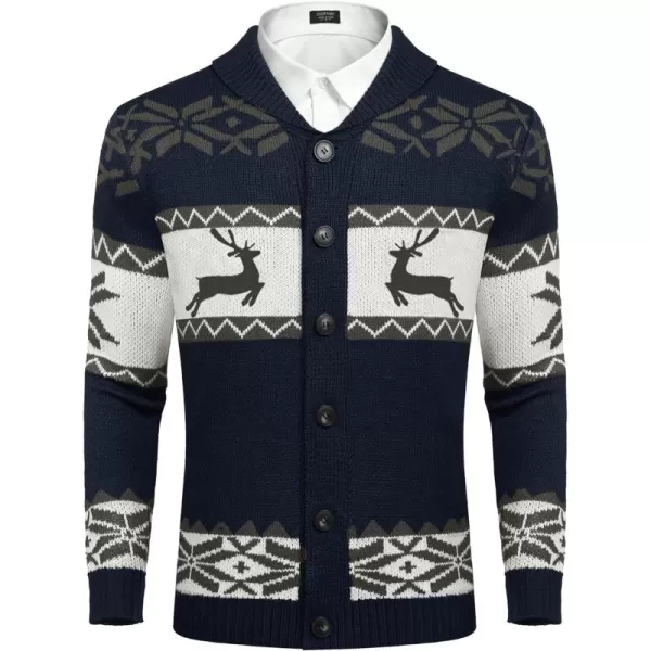 COOFANDY Men's Christmas Cardigans Ugly Xmas Sweaters Reindeer Snowflake Shawl Collar Knitted Cardigan Sweater
