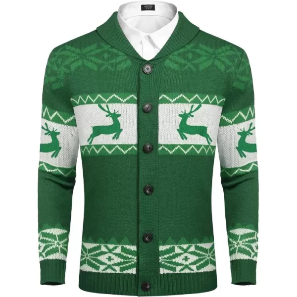 COOFANDY Men's Christmas Cardigans Ugly Xmas Sweaters Reindeer Snowflake Shawl Collar Knitted Cardigan Sweater
