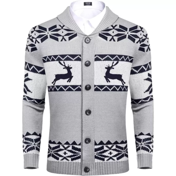 COOFANDY Men's Christmas Cardigans Ugly Xmas Sweaters Reindeer Snowflake Shawl Collar Knitted Cardigan Sweater