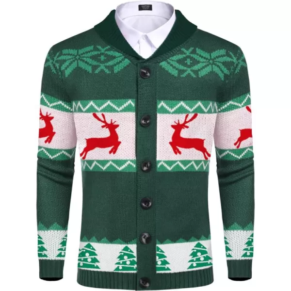 COOFANDY Men's Christmas Cardigans Ugly Xmas Sweaters Reindeer Snowflake Shawl Collar Knitted Cardigan Sweater
