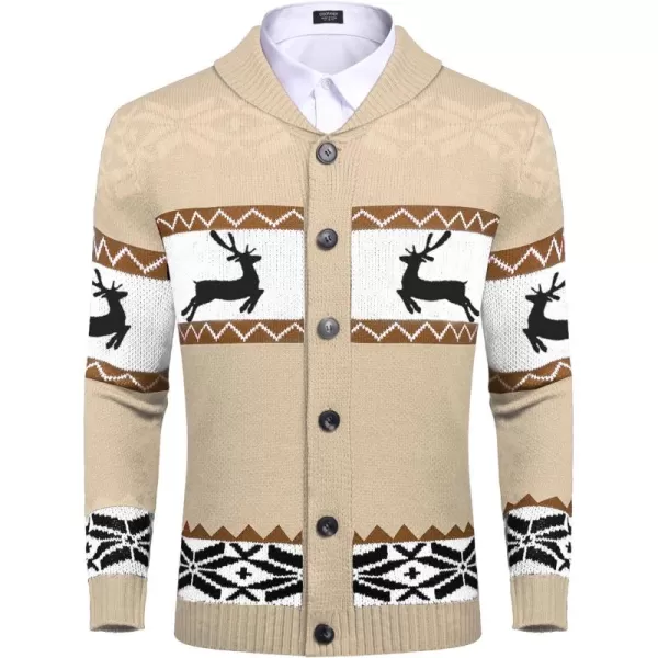 COOFANDY Men's Christmas Cardigans Ugly Xmas Sweaters Reindeer Snowflake Shawl Collar Knitted Cardigan Sweater