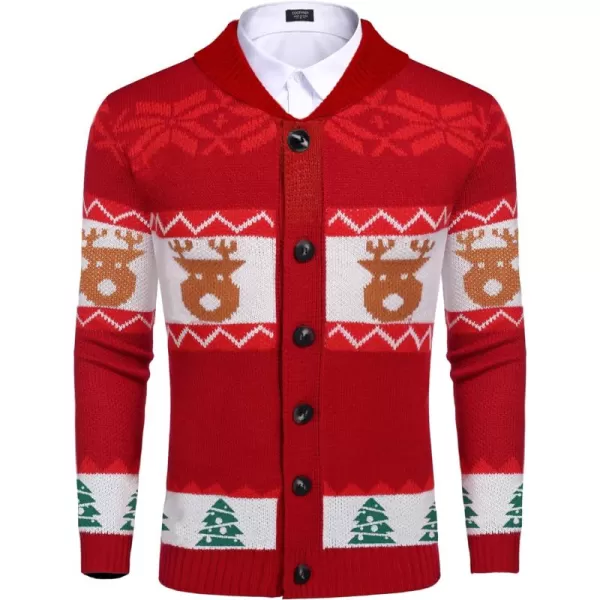 COOFANDY Men's Christmas Cardigans Ugly Xmas Sweaters Reindeer Snowflake Shawl Collar Knitted Cardigan Sweater