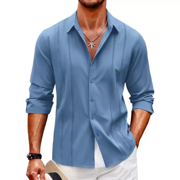 COOFANDY Mens Cuban Guayabera Shirt Casual Button Down Shirts Long Sleeve Beach Linen Shirts
