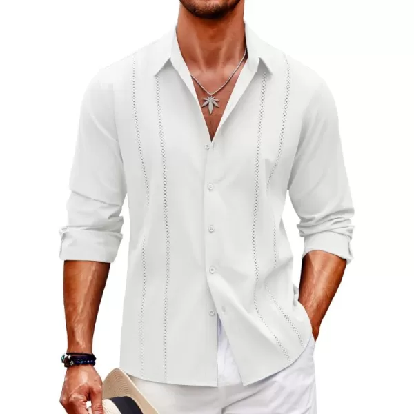 COOFANDY Mens Cuban Guayabera Shirt Casual Button Down Shirts Long Sleeve Beach Linen Shirts