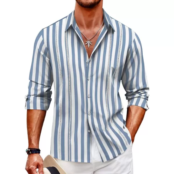 COOFANDY Mens Cuban Guayabera Shirt Casual Button Down Shirts Long Sleeve Beach Linen Shirts