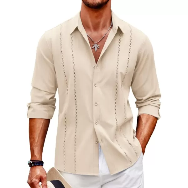 COOFANDY Mens Cuban Guayabera Shirt Casual Button Down Shirts Long Sleeve Beach Linen Shirts