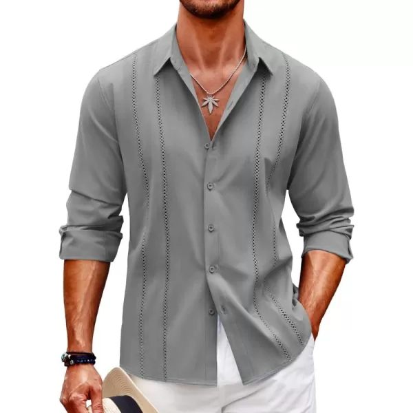 COOFANDY Mens Cuban Guayabera Shirt Casual Button Down Shirts Long Sleeve Beach Linen Shirts