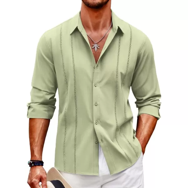 COOFANDY Mens Cuban Guayabera Shirt Casual Button Down Shirts Long Sleeve Beach Linen Shirts