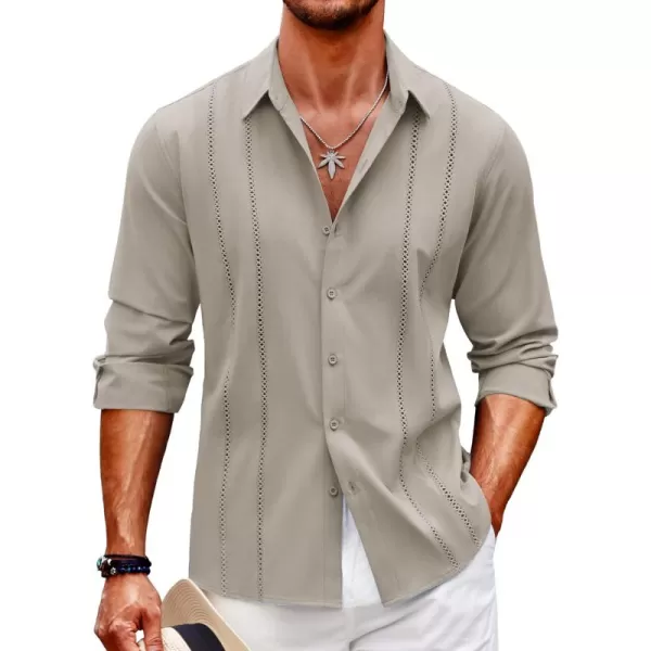 COOFANDY Mens Cuban Guayabera Shirt Casual Button Down Shirts Long Sleeve Beach Linen Shirts