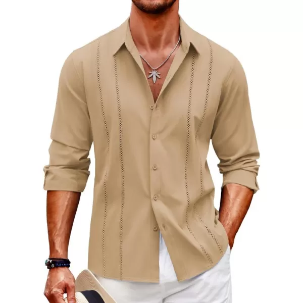 COOFANDY Mens Cuban Guayabera Shirt Casual Button Down Shirts Long Sleeve Beach Linen Shirts