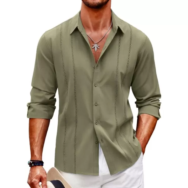 COOFANDY Mens Cuban Guayabera Shirt Casual Button Down Shirts Long Sleeve Beach Linen Shirts