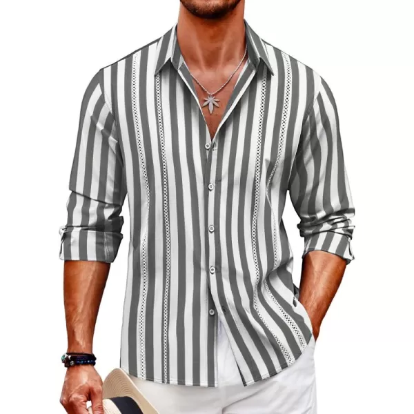 COOFANDY Mens Cuban Guayabera Shirt Casual Button Down Shirts Long Sleeve Beach Linen Shirts