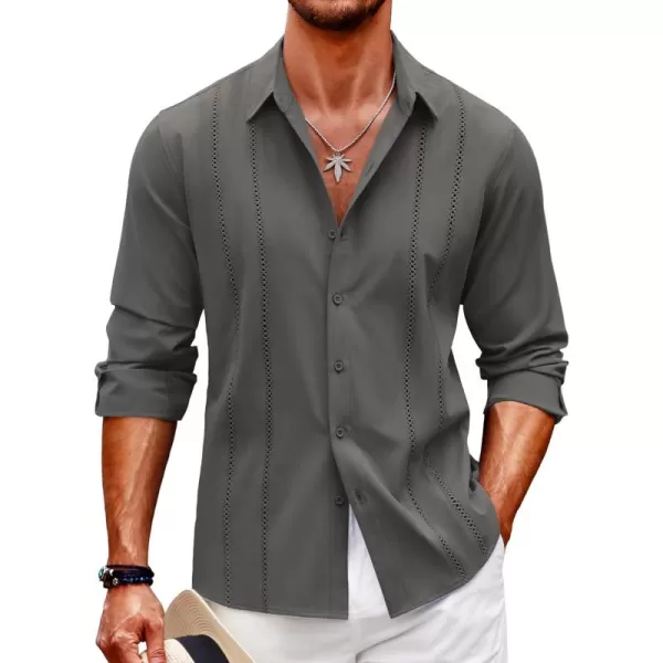 COOFANDY Mens Cuban Guayabera Shirt Casual Button Down Shirts Long Sleeve Beach Linen Shirts