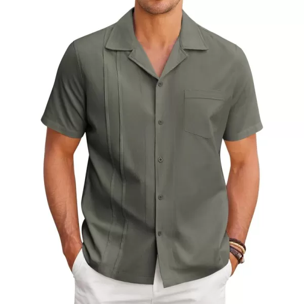 COOFANDY Mens Cuban Guayabera Shirt Short Sleeve Button Down Shirts Casual Summer Linen Shirts