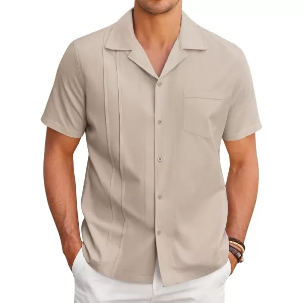COOFANDY Mens Cuban Guayabera Shirt Short Sleeve Button Down Shirts Casual Summer Linen Shirts