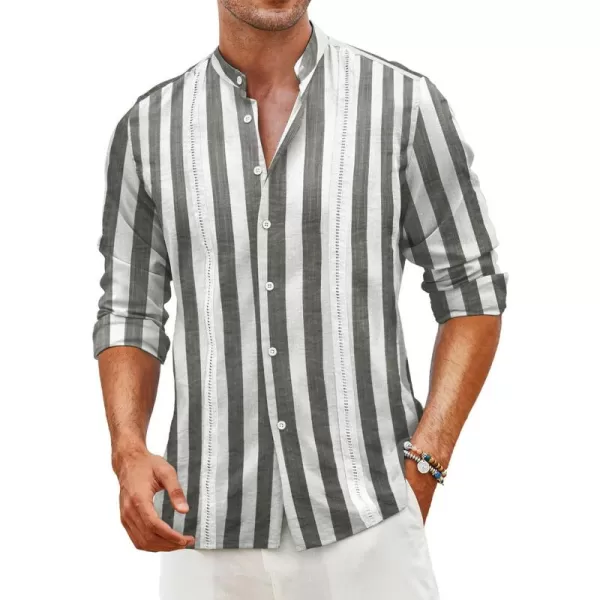COOFANDY Men's Cuban Guayabera Shirts Casual Long Sleeve Button Down Shirts Band Collar Linen Summer Beach Shirts