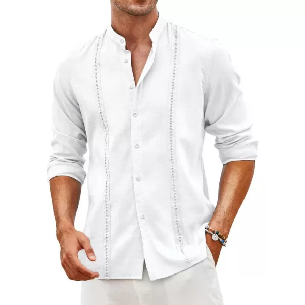 COOFANDY Men's Cuban Guayabera Shirts Casual Long Sleeve Button Down Shirts Band Collar Linen Summer Beach Shirts