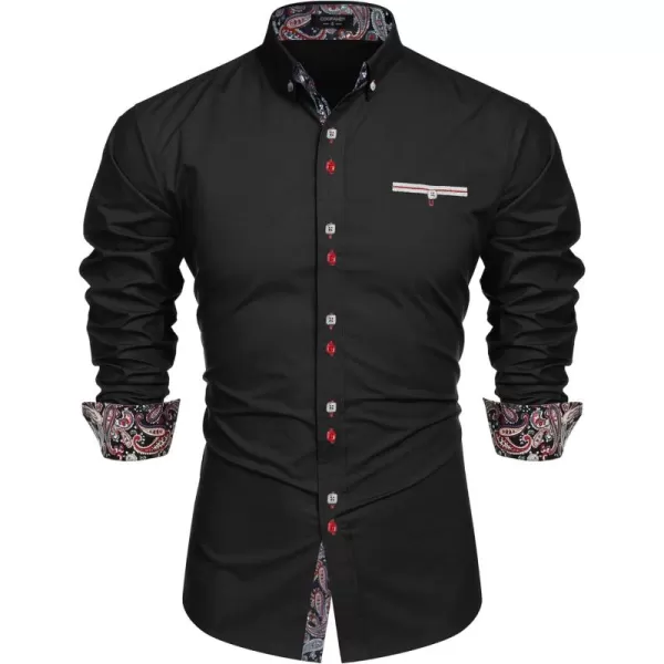 COOFANDY Mens Dress Shirt Long Sleeve Casual Button Down Paisley Shirts Party Wedding Dress Shirt