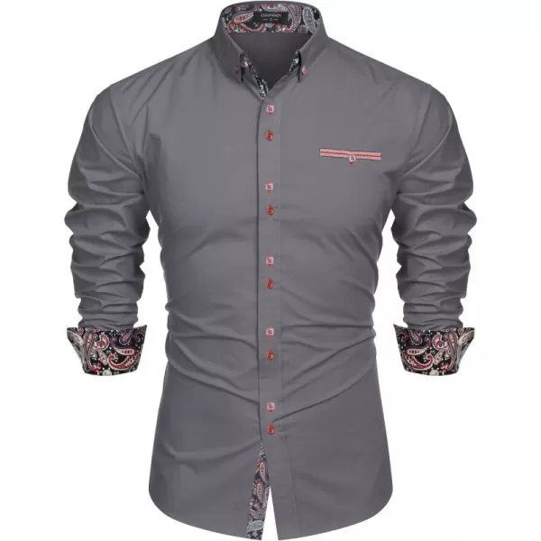 COOFANDY Mens Dress Shirt Long Sleeve Casual Button Down Paisley Shirts Party Wedding Dress Shirt