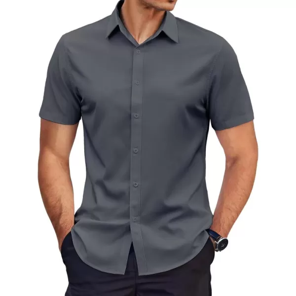 COOFANDY Men's Dress Shirts Short Sleeve Regular Fit Wrinkle Free Business Textured Shirt Casual Button Down Shirts
