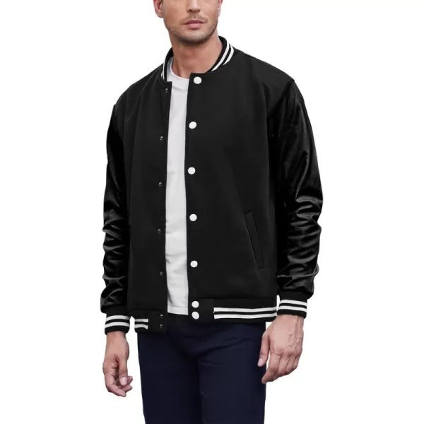 COOFANDY Mens Fashion Varsity Jackets Leather Sleeve Slim Fit College Baseball Letterman Bomber Coat