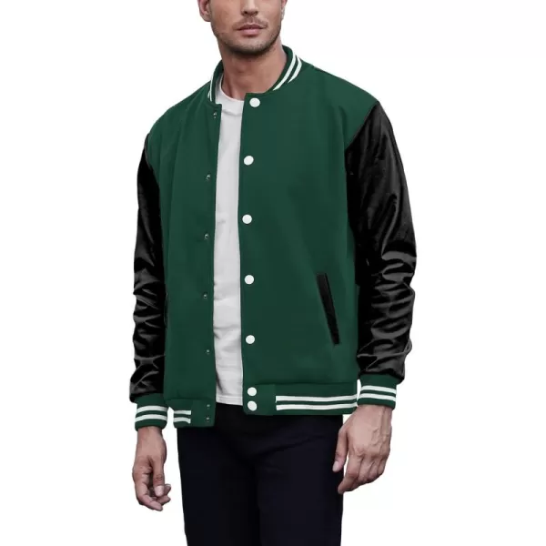 COOFANDY Mens Fashion Varsity Jackets Leather Sleeve Slim Fit College Baseball Letterman Bomber Coat