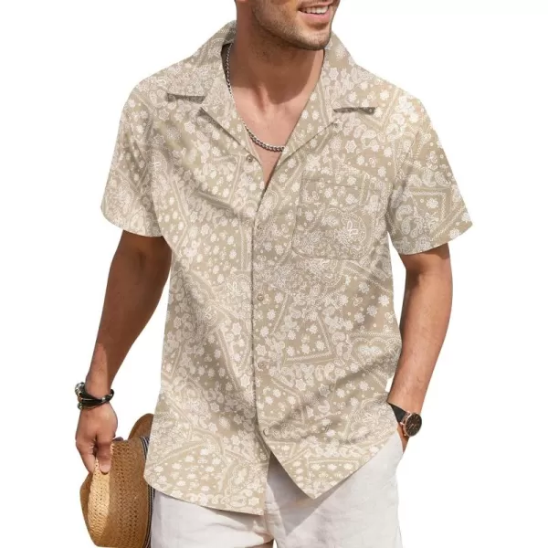 COOFANDY Men's Hawaiian Floral Shirts Cotton Linen Button Down Tropical Holiday Beach Shirts