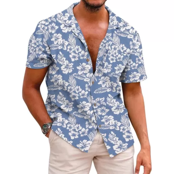 COOFANDY Men's Hawaiian Floral Shirts Cotton Linen Button Down Tropical Holiday Beach Shirts