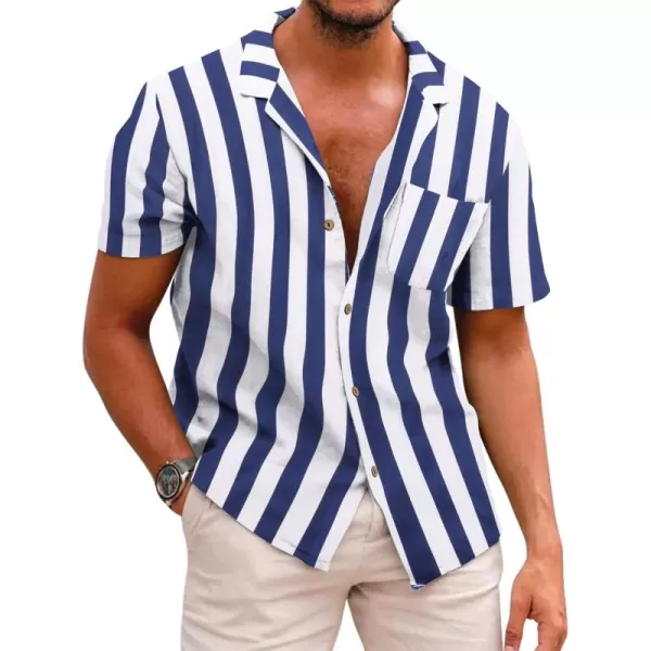 COOFANDY Men's Hawaiian Floral Shirts Cotton Linen Button Down Tropical Holiday Beach Shirts