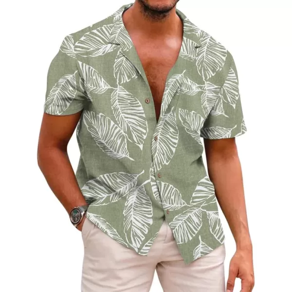 COOFANDY Men's Hawaiian Floral Shirts Cotton Linen Button Down Tropical Holiday Beach Shirts