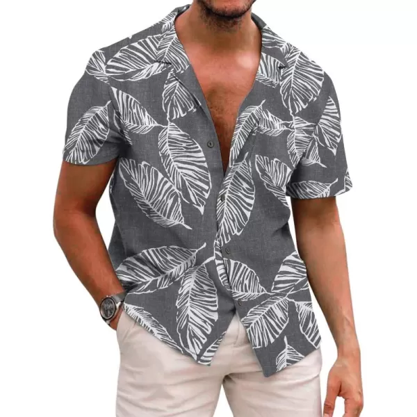COOFANDY Men's Hawaiian Floral Shirts Cotton Linen Button Down Tropical Holiday Beach Shirts