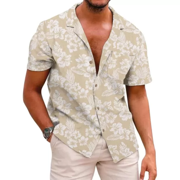 COOFANDY Men's Hawaiian Floral Shirts Cotton Linen Button Down Tropical Holiday Beach Shirts