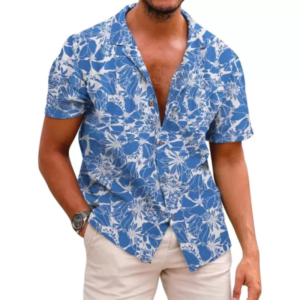 COOFANDY Men's Hawaiian Floral Shirts Cotton Linen Button Down Tropical Holiday Beach Shirts