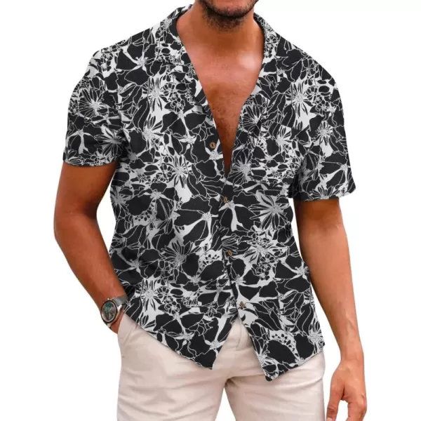 COOFANDY Men's Hawaiian Floral Shirts Cotton Linen Button Down Tropical Holiday Beach Shirts