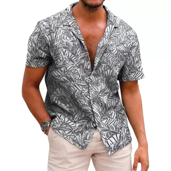 COOFANDY Men's Hawaiian Floral Shirts Cotton Linen Button Down Tropical Holiday Beach Shirts