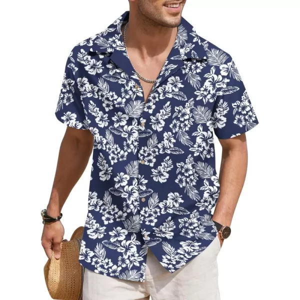 COOFANDY Men's Hawaiian Floral Shirts Cotton Linen Button Down Tropical Holiday Beach Shirts