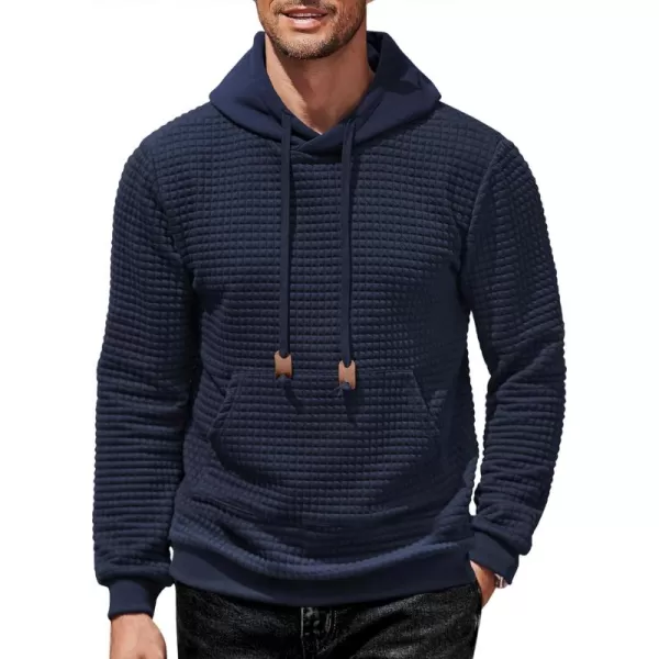 COOFANDY Men's Hooded Sweatshirt Long Sleeve Fashion Gym Athletic Hoodies Solid Plaid Jacquard Pullover with Pocket