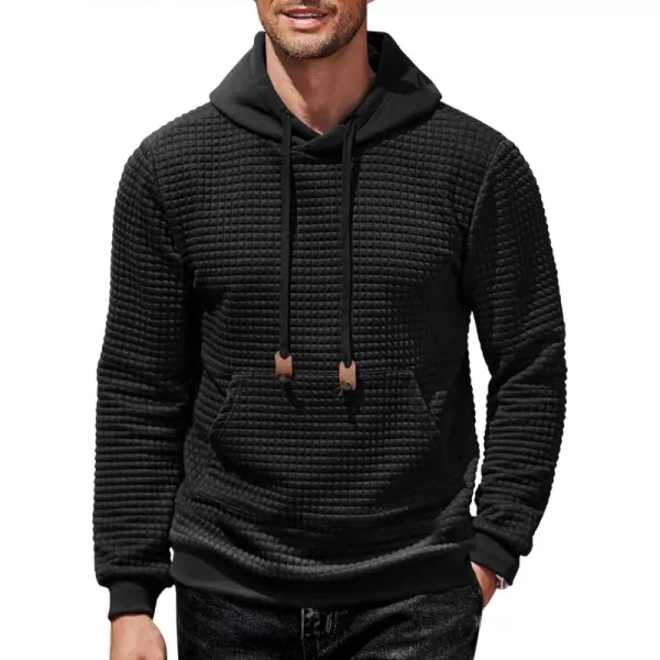 COOFANDY Men's Hooded Sweatshirt Long Sleeve Fashion Gym Athletic Hoodies Solid Plaid Jacquard Pullover with Pocket