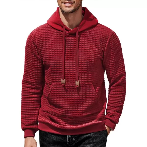 COOFANDY Men's Hooded Sweatshirt Long Sleeve Fashion Gym Athletic Hoodies Solid Plaid Jacquard Pullover with Pocket