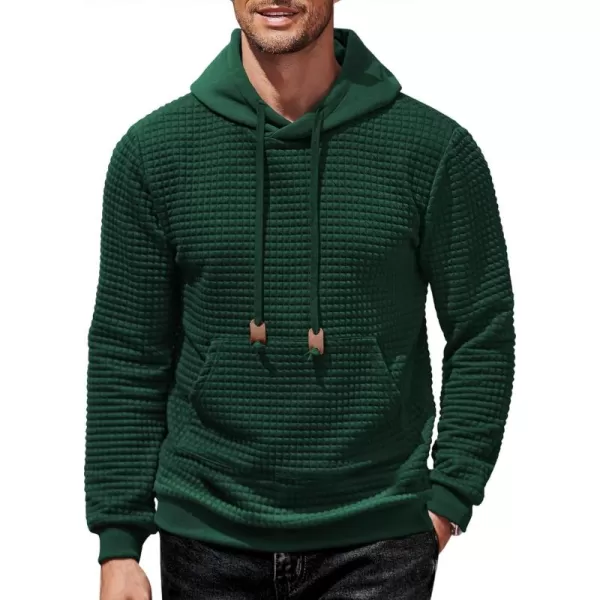 COOFANDY Men's Hooded Sweatshirt Long Sleeve Fashion Gym Athletic Hoodies Solid Plaid Jacquard Pullover with Pocket