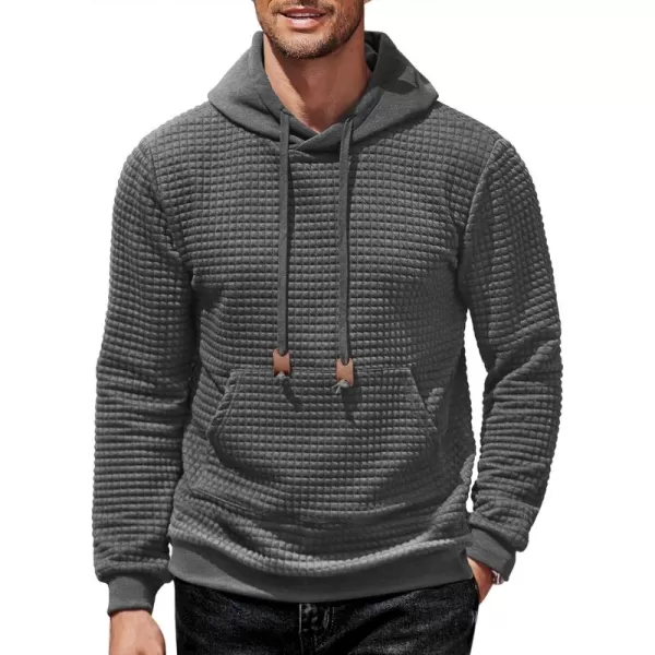 COOFANDY Men's Hooded Sweatshirt Long Sleeve Fashion Gym Athletic Hoodies Solid Plaid Jacquard Pullover with Pocket